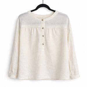 ✨ LINTICO 100% Linen Button Front Blouse – Ivory Natural Linen Top (M)